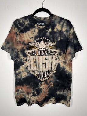 Johnny Cash Man In Black Tie Dye T Shirt Graphic Band Tee Large